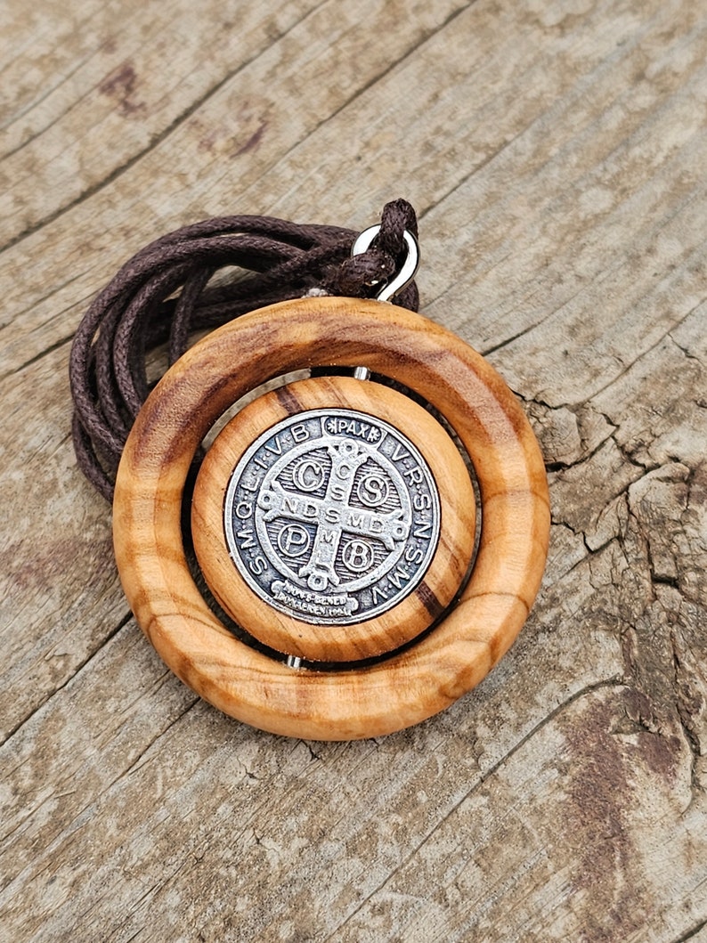 St Benedict Medal Pendant Olive Wood Etsy Australia