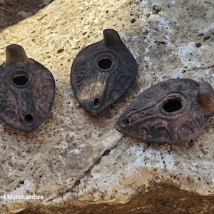 Set of 3 Ancient Holy Land Clay Oil Lamp Replica – Handmade Biblical-Style Terracotta