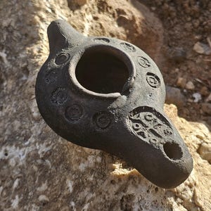 Handmade Black Clay Oil Lamp: Medieval Moroccan Byzantine Style
