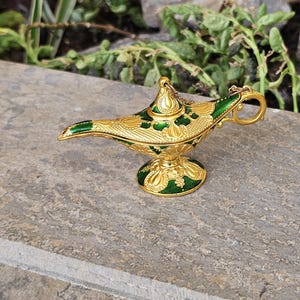 A small Aladdin oil lamp Moroccan lamp Green glaze