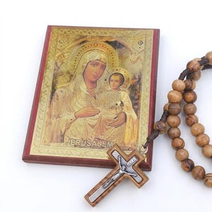 Hand made rosary Olive  and icon from Jerusalem