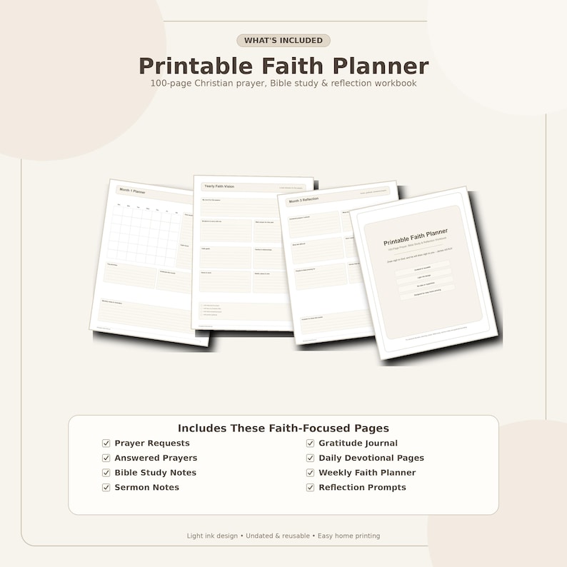 Printable Faith Planner for Women, 100 Page Christian Prayer Journal ...