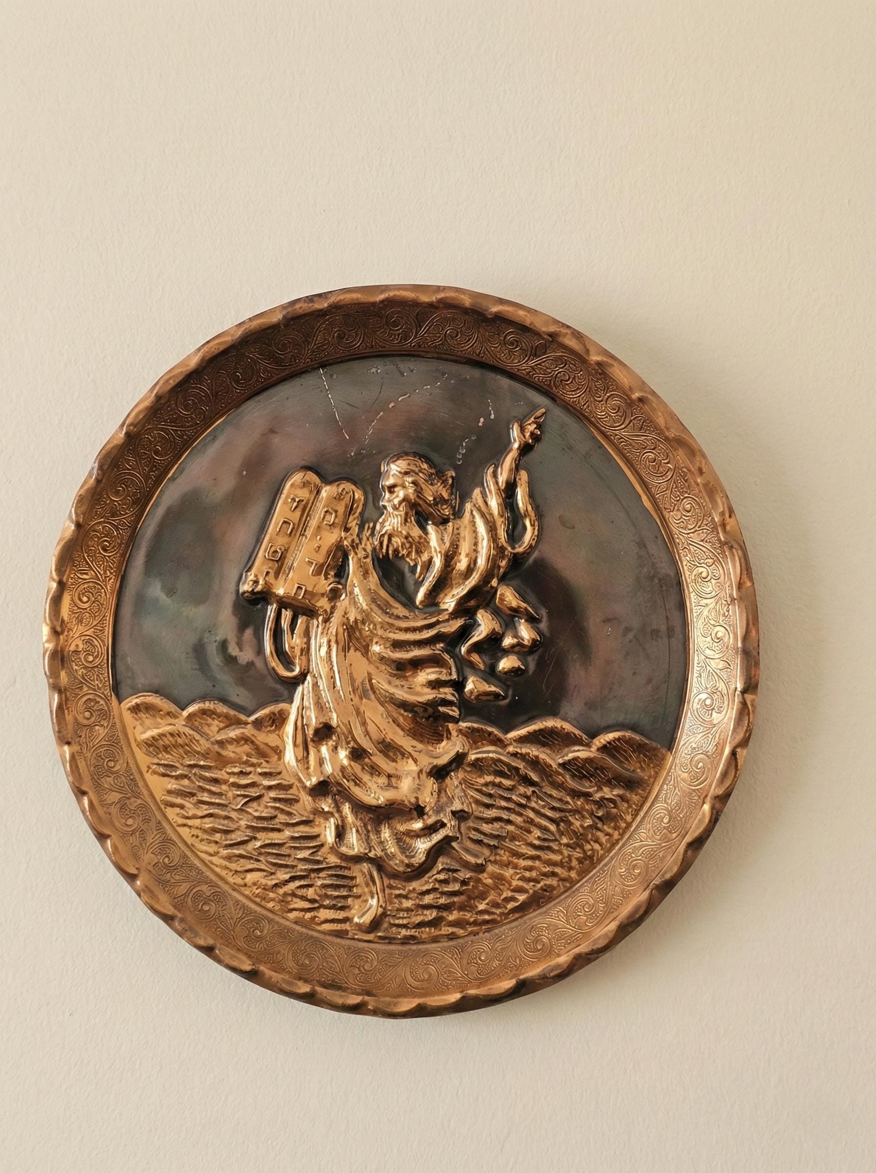 Plaque Murale Vintage Les Dix Commandements – Homco, Bois Et Laiton, 46 Cm (États-Unis)
