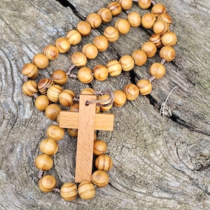 Rosary 10mm wood beads Big wood cross handmade From Jerusalem the Holy Land