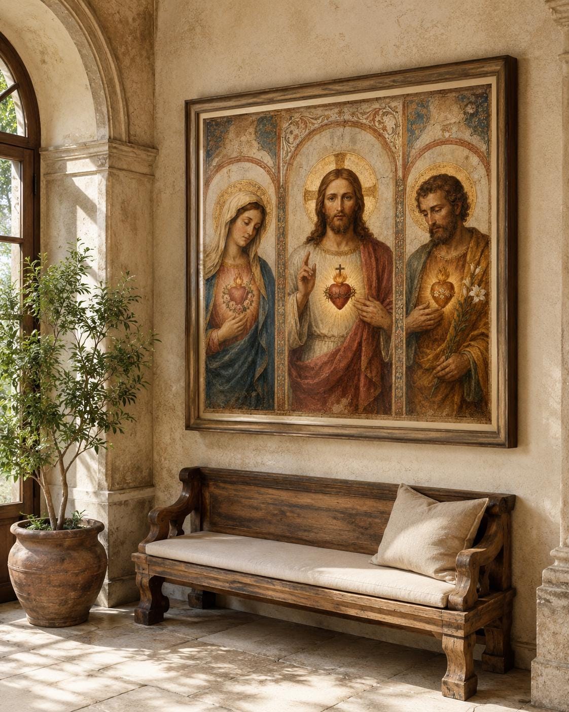 Holy Family Three Sacred Hearts Wall Art - Etsy