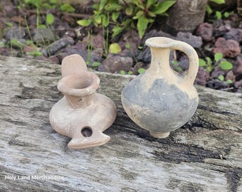 Biblical Clay Oil Lamp with clay jar for oil