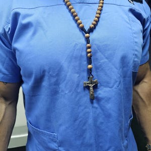 Extremely massive Hand made olive wood Rosary 10mm beads from Jerusalem Antique Finish Cross