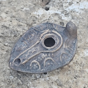Handmade Clay Oil Lamp with Bronze Accents - Jerusalem Decor