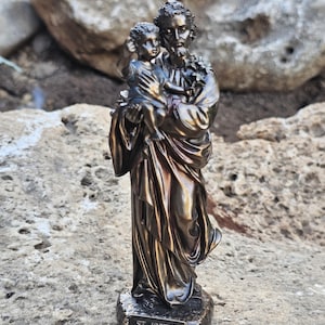 Bronzen beeld van 15,5 cm van Sint-Jozef met baby Jezus