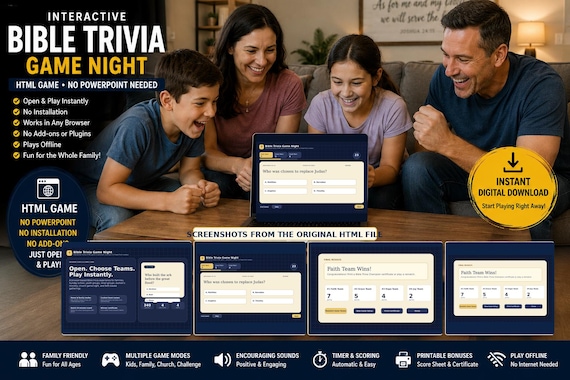 Interactive Bible Trivia Family Game Night HTML Game, No PowerPoint Needed, Christian Family Game, Bible Quiz, Church Game, Digital Download