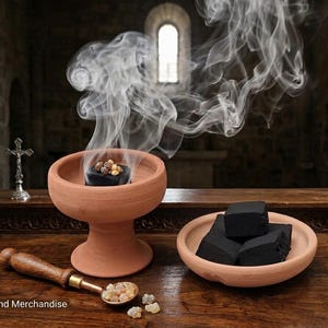 Holy Land Incense Burning Set – Handmade Clay Censer, Natural Coconut Charcoal & Sacred Herb Blend | Bethlehem | Christian Gift