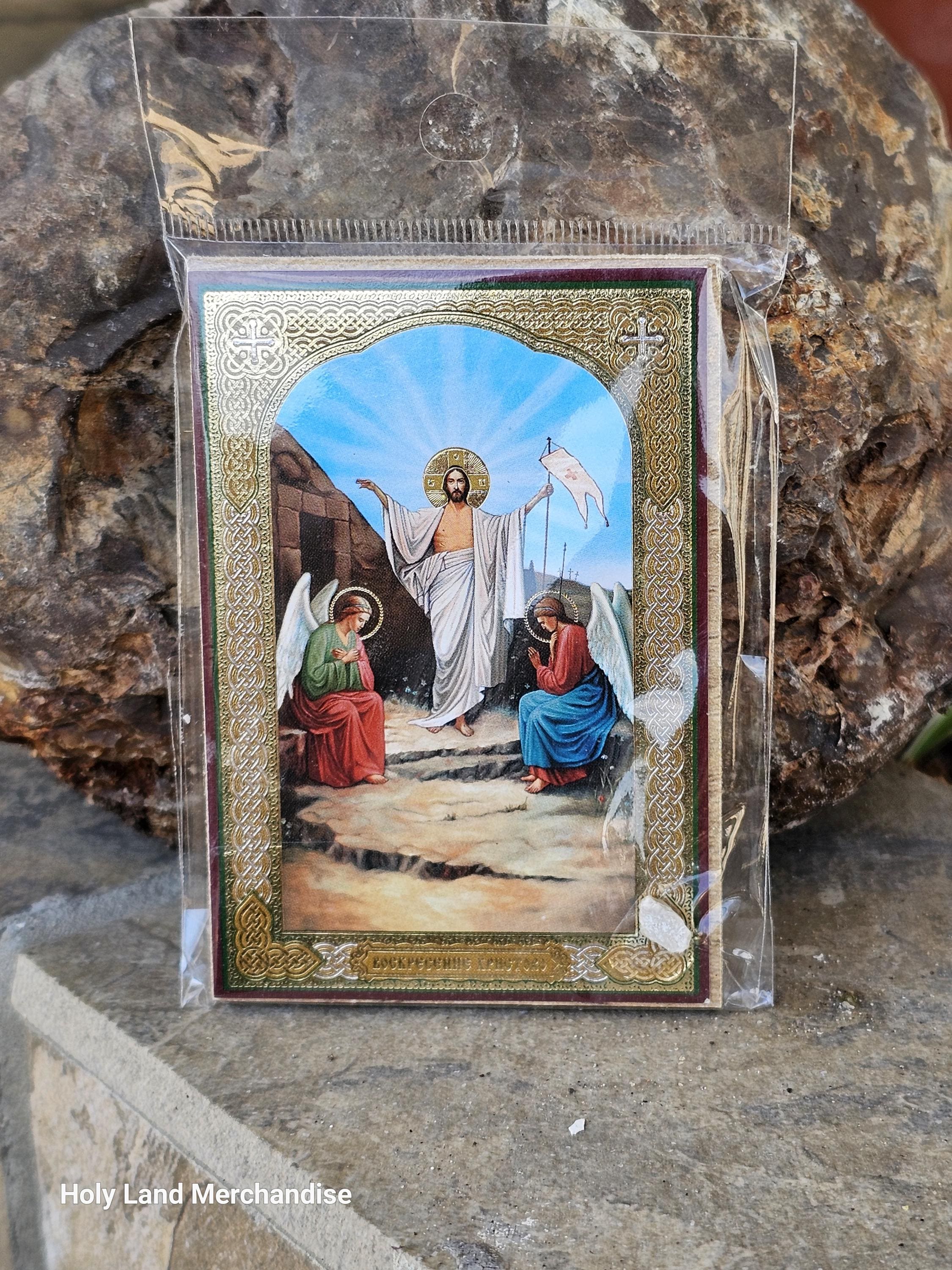 聖墳墓教会のイコン「イエス・キリスト」と石片、エルサレム、聖地