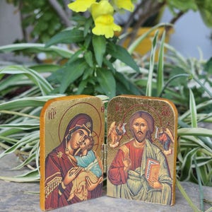 Diptych mini icon, Greek icon, Russian icon, pocket icon, unique icon, icon gift