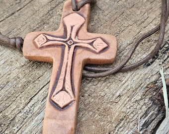 Vintage Clay cross handmade. Unique item. From the Holy Land