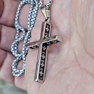Stainless Steel Mens Cross Necklace • Silver Pendant Necklace Men • Minimalist Jewelry