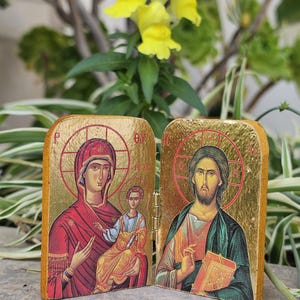 Diptych mini icon, Greek icon, Russian icon, pocket icon, unique icon, icon gift