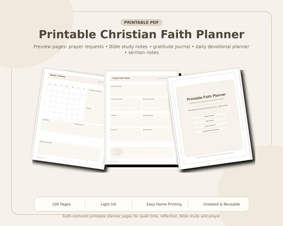Printable Faith Planner for Women, 100 Page Christian Prayer Journal ...