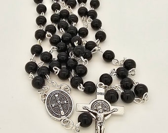 Handmade Black Wood Rosary: San Benedetto Catholic Prayer Beads