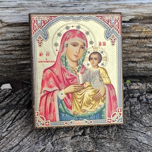 Mini wood icon With a magnet on the back, Greek icon, Russian icon, pocket icon, unique icon, icon gift