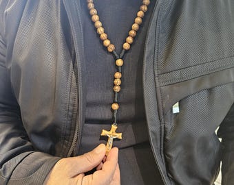 Extremely massive Hand made olive wood Rosary 10mm beads from Jerusalem can be worn