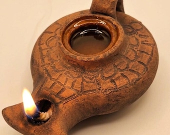 Unique Oil Lamp - Ancient Biblical Style Pottery - Roman/Byzantine Replica Home Decor - Holy Land Clay Lamp