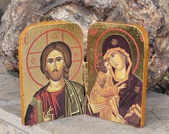 Diptych mini icon, Greek icon, Russian icon, pocket icon, unique icon, icon gift