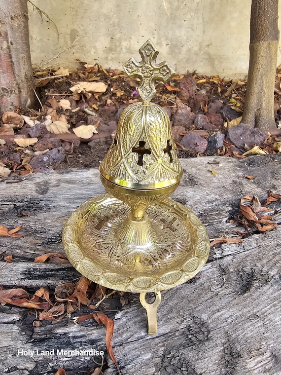 Gold Brass Cross Incense Burner With Coaster: Christian Church