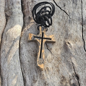 Handcrafted Jerusalem Cross Pendant – Olive Wood from Bethlehem with Antique Finish