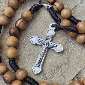 Bethlehem Olive Wood Rosary: Silver Crucifix, Holy Land Prayer Beads