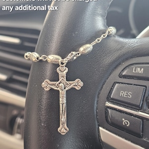 Christian Car Rosary with Cross Charm · car mirror cross hanger · Christian Accessories · mini cross car hanging