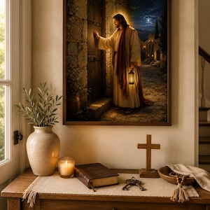 Quadro da parete con Gesù alla porta, Apocalisse 3:20, stampabile, Gesù che bussa alla porta, arte cristiana, decorazione per l'ingresso, regalo per la benedizione della casa