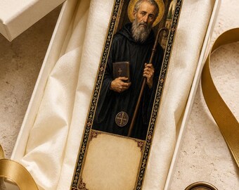 Saint Benedict Printable Bookmark, Catholic Protection Devotional, St Benedict Medal, 2x6 JPG Download