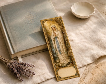 Our Lady of Lourdes Bookmark Printable, Catholic Bookmark Digital Download, Virgin Mary Bookmark, Marian Gift, 2x6 JPG