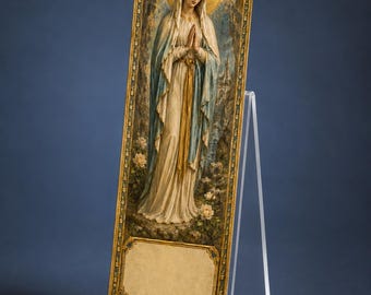 Our Lady of Lourdes Printable Bookmark, Vintage-Style Catholic Marian Art, 2x6 JPG Digital Download