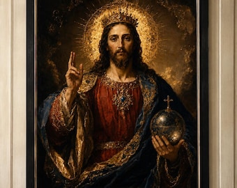 Christ the King Printable, Salvator Mundi Portrait, Baroque Catholic Jesus Wall Art, Digital Download