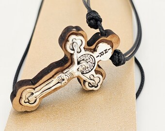 Handmade cross pendant necklace Olive wood Made in Jerusalem the Holy land