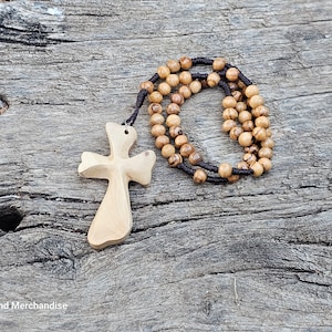 Hand made rosary Cross Olive wood beads from Jerusalem