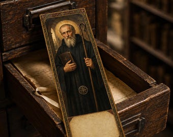 Saint Benedict Bookmark Printable, Catholic Protection Devotional, St Benedict Medal, 2x6 Digital Download JPG
