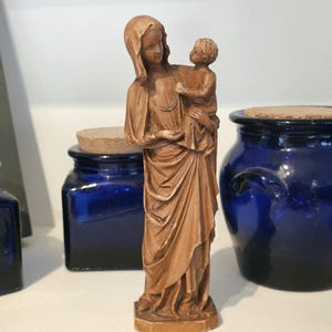 Vintage Plaster Madonna & Child Statue , Religious Home Décor, 20 cm / 8&quot;