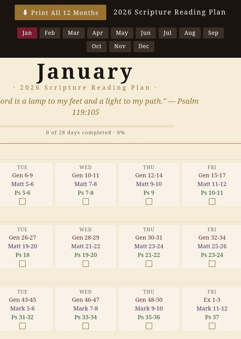 2026 Bible Reading Plan Printable — Old Testament, New Testament ...