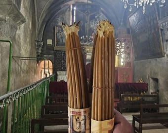 エルサレムの聖墳墓で祝福された蜜蝋教会キャンドル - 癒しと保護のための聖地の祝福、スピリチュアルなキリスト教の贈り物