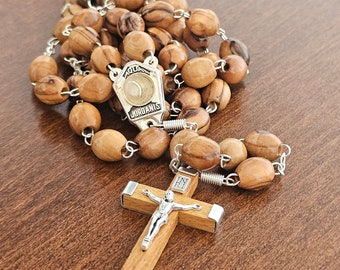 Rosario de madera de olivo hecho a mano con agua del río Jordán / Cuentas de oración católicas cristianas de Jerusalén, regalo religioso de Tierra Santa