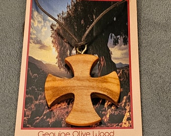 Handmade Olive Wood Jerusalem Cross Leather necklace - Knights Templar Necklace