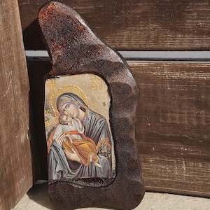 Belle icône Vierge Marie chrétienne catholique sur bois