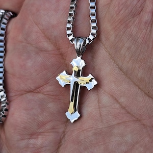 Two-Tone Stainless Steel Cross Necklace with Gift Box | Unisex Christian Pendant, Hypoallergenic & Tarnish-Resistant – Ready to Gift