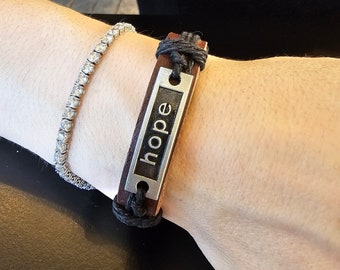 Hope Leather Bracelet from the Holy Land - Rustic Christian Jewelry for Men & Women - Religious Encouragement Gift - Handmade Faith Jewelry