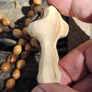 Handcrafted Olive Wood Rosary: Bethlehem Christian Family, Unique Cross