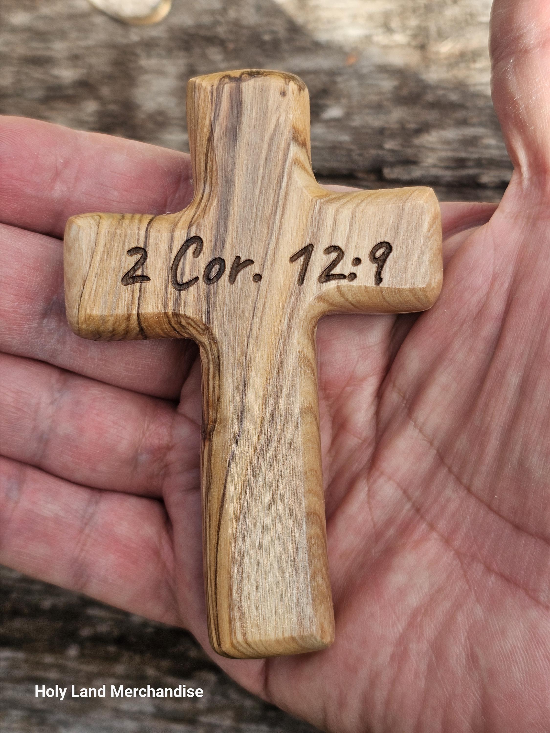 Personalized Jerusalem Olive Wood Hand Cross 10cm, Pocket Crosses