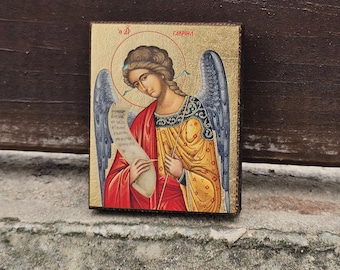Mini Angel Greek Icon with Magnet | Religious Pocket Icon for Prayer, Gift, Home Decor | Catholic Saint, Christian, Easter, Communion