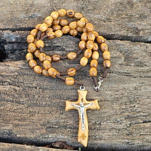 Hand made rosary 5cm Cross Olive wood oval beads from Jerusalem